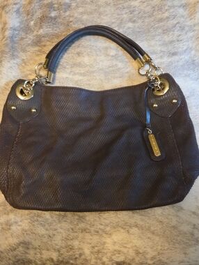 Cynthia Rowley Dark Brown Textured Shoulder Bag with Gold Hardware